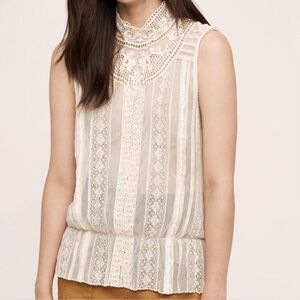 Anthropologie TINY Brand High Neck Rosewood Lace Crochet Sleeveless Top